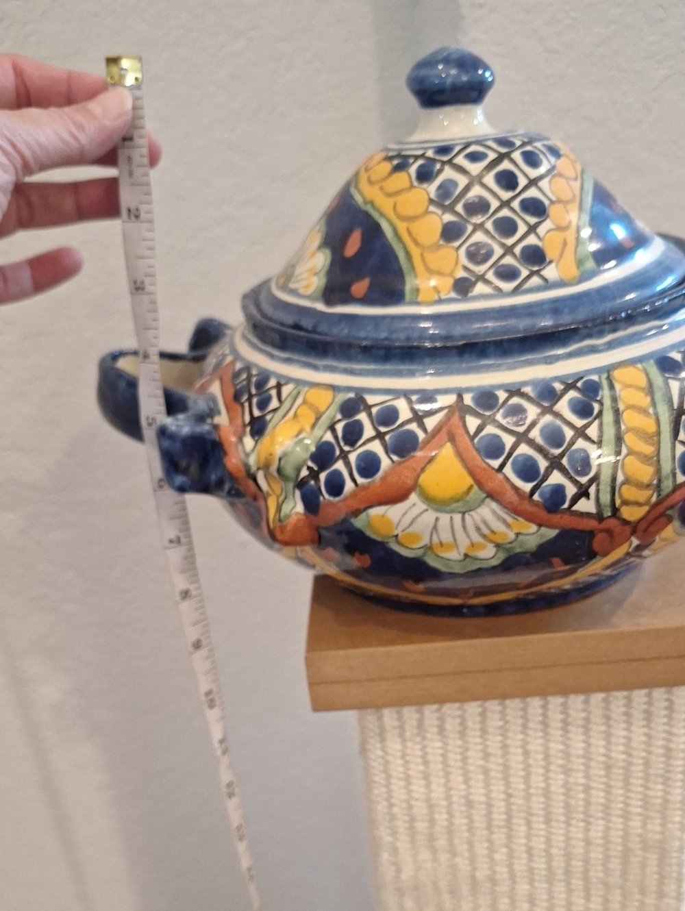 Talavera Mexico Soup Tureen Blue White Yellow Florals - Picture 10 of 11